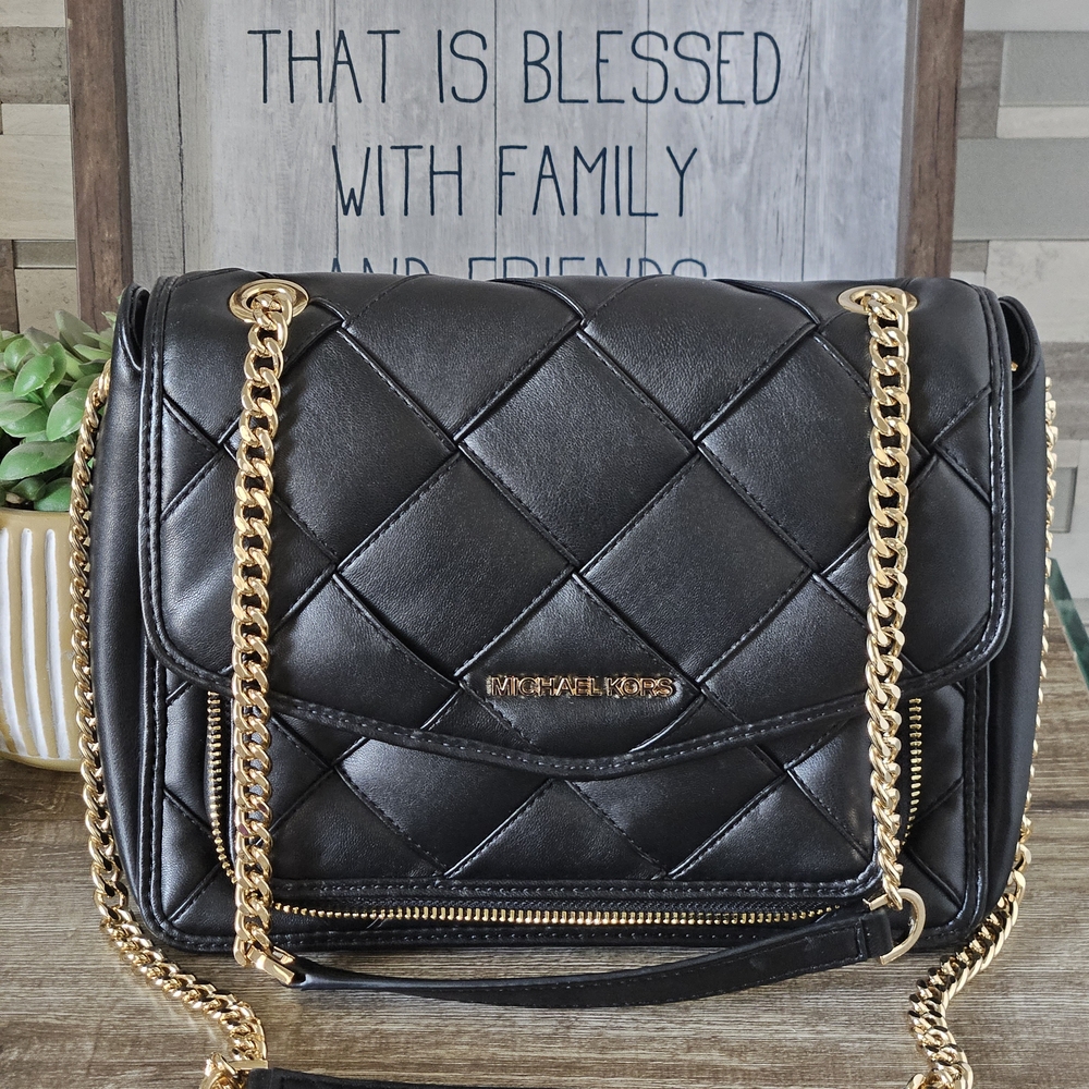 Michael Kors Regina Black Medium Flap Shoulder Bag Soft Leather EUC